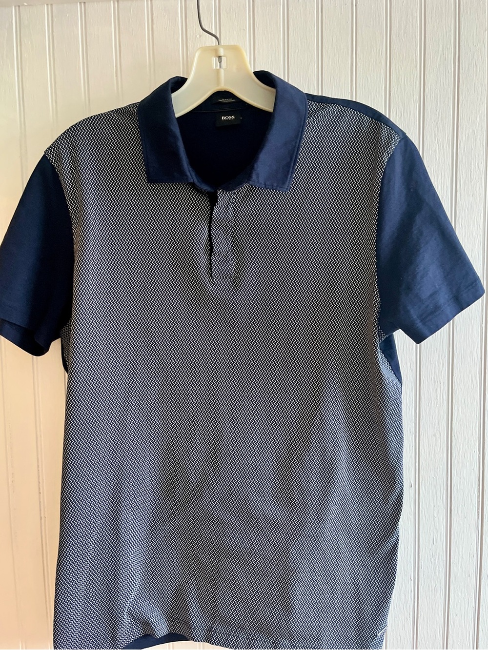 Hugo Boss Navy and White Textured Polo